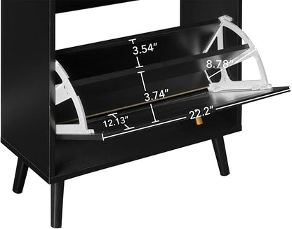 ZeHuoGe Natural Rattan Shoe Cabinet with 2 Flip Drawers, Black Shoe Rack Storage Cabinet for Heels, Slippers, Free Standing Shoe Rack for Entrance Hallway (Black)