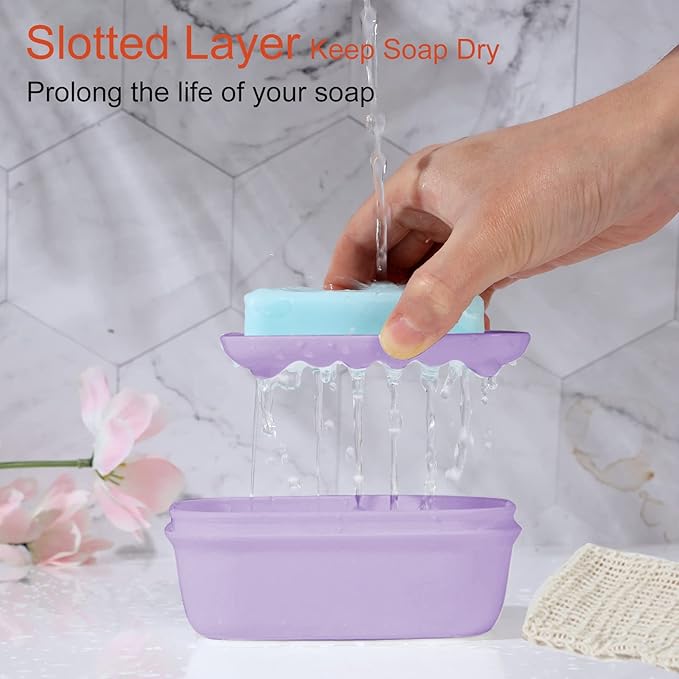 Quatish 2 Pack Travel Soap Container, Portable Soap Holder with Lid, Bar Soap Holder, Soap Case for Camping Gym Travel, Soap Box for Bathroom,Purple