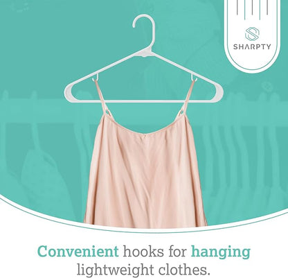 Sharpty Plastic Hangers Clothes Hangers for Clothing, Closet, Coats & Shirts - Durable, Thick, Tough & Space Saving - for Everyday Standard Use, Room Essentials & Basics - 20 Pack - White