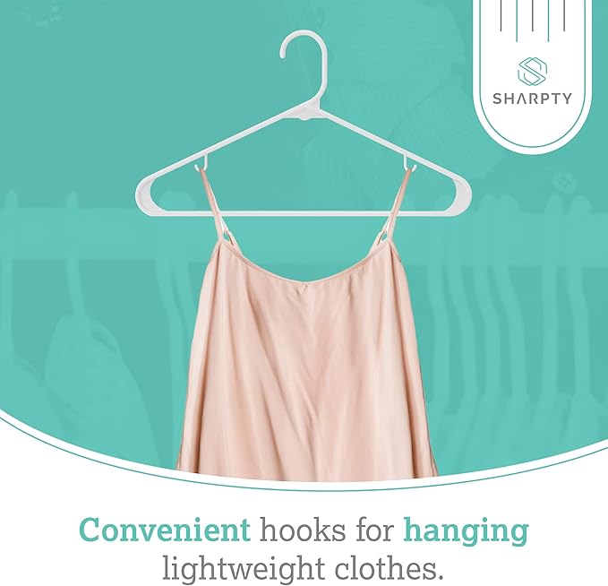 Sharpty Plastic Hangers Clothes Hangers for Clothing, Closet, Coats & Shirts - for Everyday Standard Use, Room Essentials & Basics - 40 Pack - White