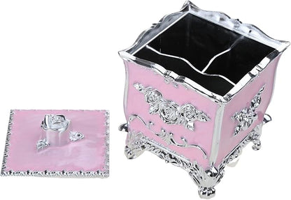 Cotton Canister Dispenser Box Cotton Swab Storage Box With Lid Makeup Table Cosmetics Containers, silver