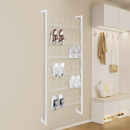 70 Inch 6-Tier Wall Mounted Metal Shoe Organizer, Hanging Shoe Rack for 18 Pairs, Space Saving Heavy Duty Iron Shoe Storage Caddy for Closet Entryway Garage (White)