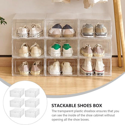 Shoe Storage Boxes 6pcs Drawer Style Plastic Footwear Organizers Dustproof Moisture Resistant Stackable Sneaker Storage Containers for Closet