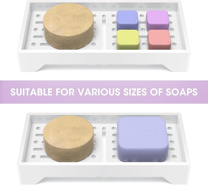 NiHome Self Draining Acrylic Soap Dish Fit for Kitsch, Durable Bathroom & Kitchen Soap Holder with 360° Airflow, Elegant Slotted Design to Keep Soap Bars Dry & Free from Residue, Easy to Clean (White)