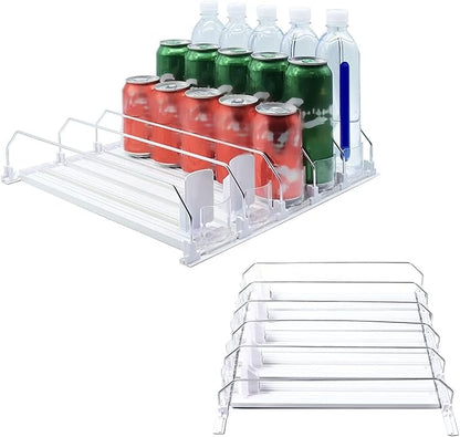 Drink Soda Can Dispenser For Refrigerator, Spring Loaded Fridge Drink, Width Push Rod Slide Rail Soda Can 38cm(White)