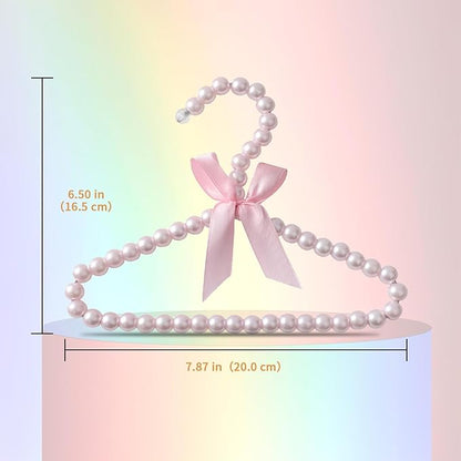 DELIFUR 5 Pack Pet Clothes Hanger Faux Pearl Bow Clothes Hangers for Dogs Cats Kids (Pink)