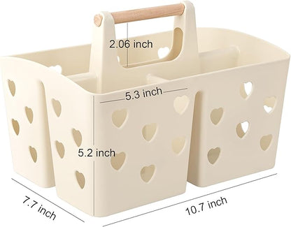 Anyoifax Portable Shower Caddy Plastic Shower Basket Organizer Divided Bathroom Caddy Storage Cleanning Caddy Tote with Handle for College, Dorm Room, Kitchen, Beige