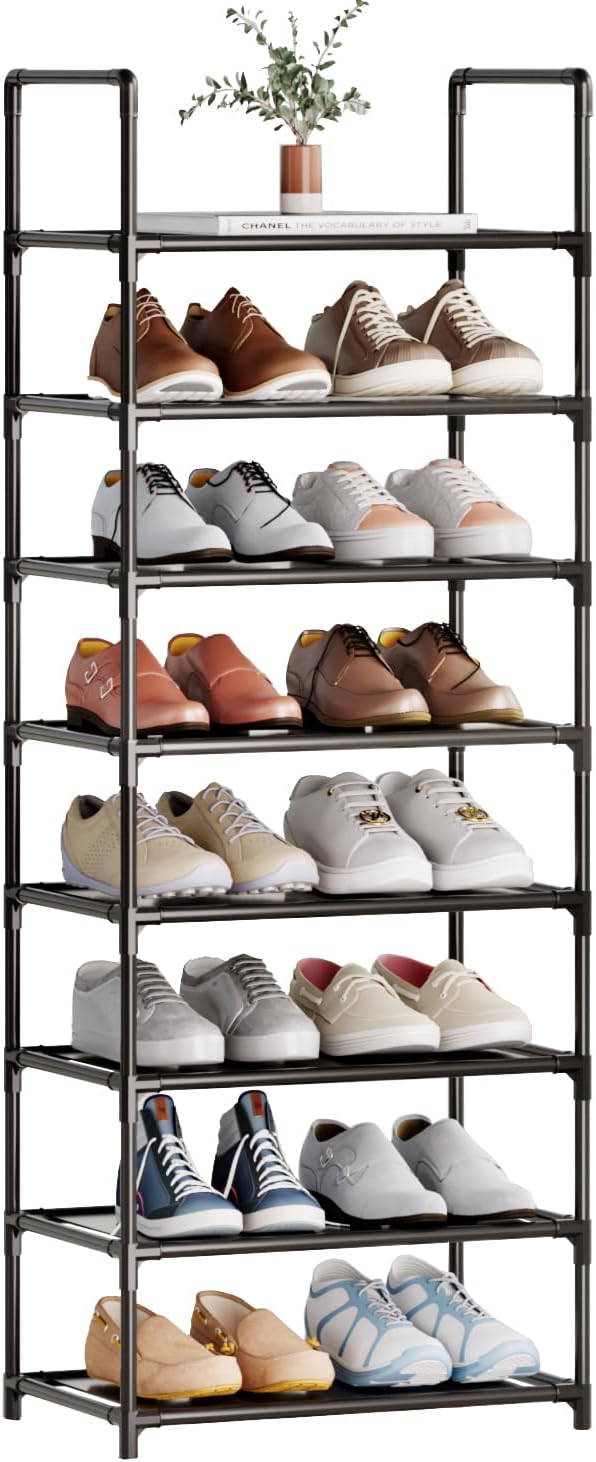 8-Tier Tall Shoe Rack for Closet, Entryway, Adjustable Sturdy Durable Shoe Shelf,Narrow Shoe Stand Organizer (18" W×10" D×58" H,Black)