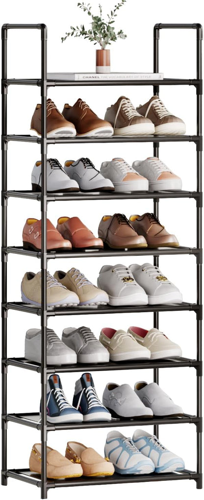 8-Tier Tall Shoe Rack for Closet, Entryway, Adjustable Sturdy Durable Shoe Shelf,Narrow Shoe Stand Organizer (18" W×10" D×58" H,Black)