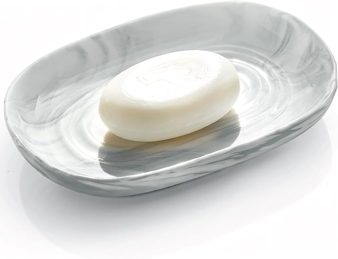 OTHIX Ceramic Soap Dish with Unique Marble Texture as, Decorative Bar Soap Holder for Bathroom and Kitchen, Cute Soap Dishes for Bar Soap, Jewelry, Ring (Gray Texture)