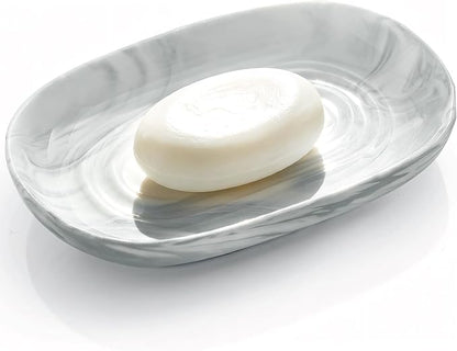 OTHIX Ceramic Soap Dish with Unique Marble Texture as, Decorative Bar Soap Holder for Bathroom and Kitchen, Cute Soap Dishes for Bar Soap, Jewelry, Ring (Gray Texture)