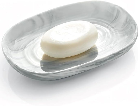 OTHIX Ceramic Soap Dish with Unique Marble Texture as, Decorative Bar Soap Holder for Bathroom and Kitchen, Cute Soap Dishes for Bar Soap, Jewelry, Ring (Gray Texture)