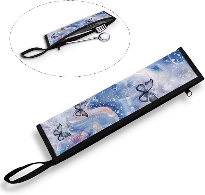 COEQINE Marble Portable Utesil Case Large For Travel Lightweight Leafproof Marble Silverware Bag Portable Leak-proof Holder for Kitchen Fit 11.8 x 2.7 inch