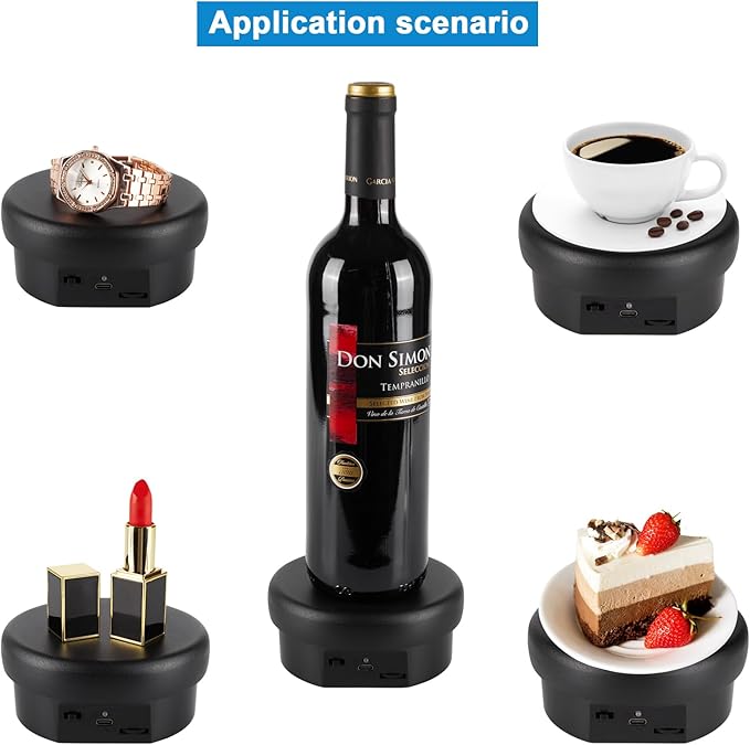 360° Motorized Rotating Display with Type-C Cable, 4.7in / 6.6lb Electric Rotating Platform for Jewelry Photography Products Live Show Video shoot, Mushroom Rotating Stand for 3D Model Cake Black