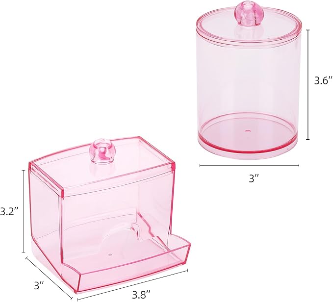 Tbestmax Pink Qtips Dispenser Bathroom Container, 10/12 oz Big Cotton Ball Holder, Apothecary Jar Organizer for Storage Cotton Swab, Round Pads, Floss Picks