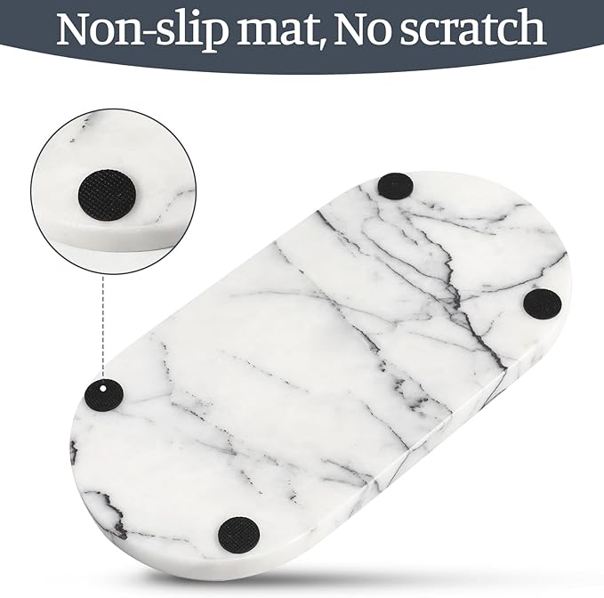 Koville Natural Marble Tray, 12"x6" Decorative Tray for Countertop, Catchall for Perfume, Candles, Jewelry Dish Milas Lilac