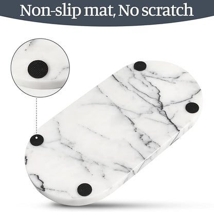 Koville Natural Marble Tray, 12"x6" Decorative Tray for Countertop, Catchall for Perfume, Candles, Jewelry Dish Milas Lilac