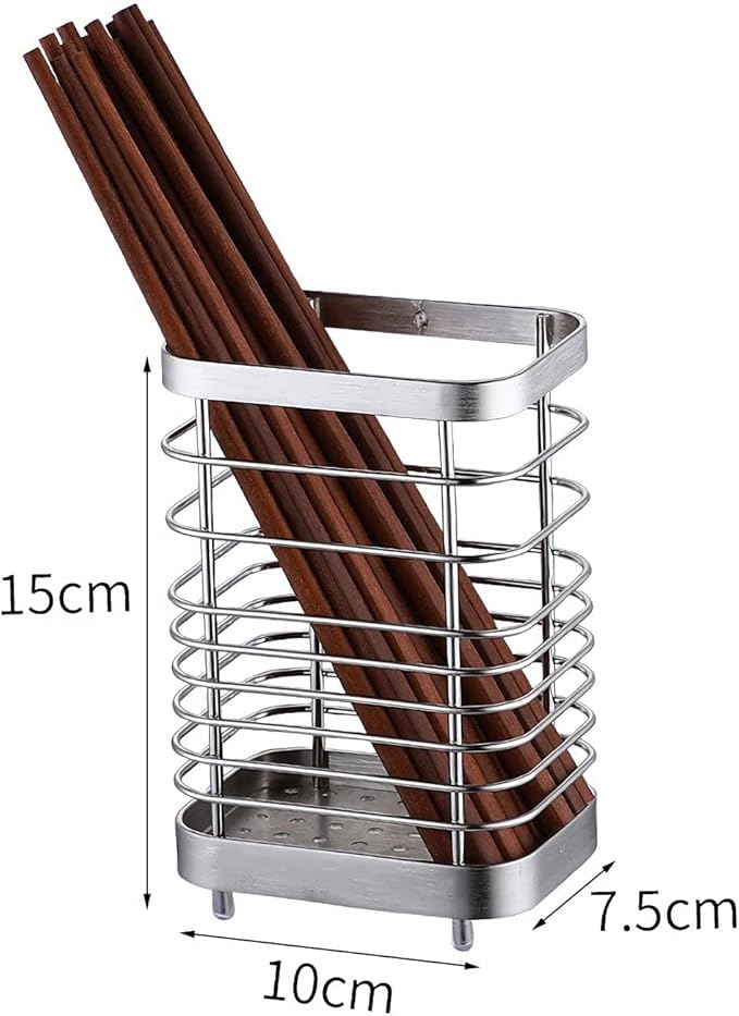 Stainless Steel Utensil Holder - Countertop Drying Caddy for Cutlery, Rust-Proof Organizer (Silver plus)