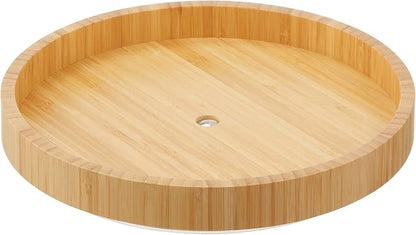 mDesign Bamboo Lazy Susan Turntable Food Storage Container for Cabinets, Pantry, Refrigerator, Countertops, Spinning Organizer for Spice Bottles, Condiments, Baking, 9" Round, Echo Collection, Natural