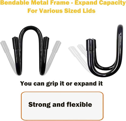 2 Pack Pot Lid Organizer Rack, Black Pot Lids Holder for Cabinet Door/Wall, No Drilling Adhesive Wall/Door Mounted Rustproof Pot and Pan Cover for Kitchen Storage, Pot lid no falls off.