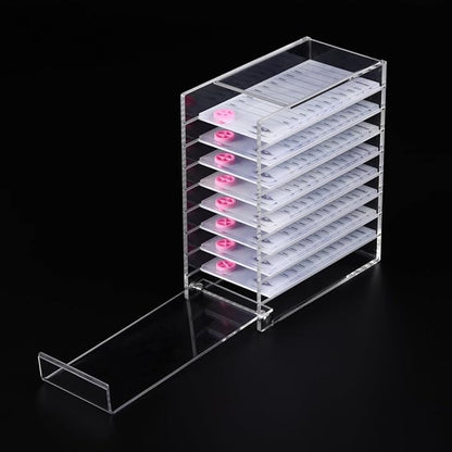 Acrylic Transparent Eyelash Storage Box, 8 Layers False Eyelashes Glue Pallet Holder Display Grafting Eye lashes Extension Close-Packed Display with 8 Pallets Clear Makeup Organizer (White)