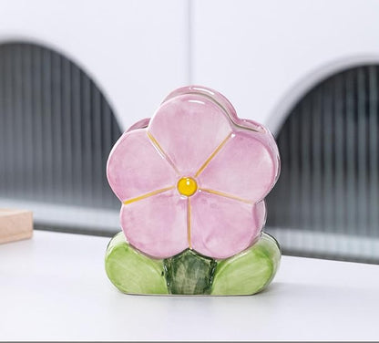 1 PC Flower Makeup Storage Box Ceramic Blossom Five Petals Pen Holder Pen Holder Desktop Storage Box (Purple)