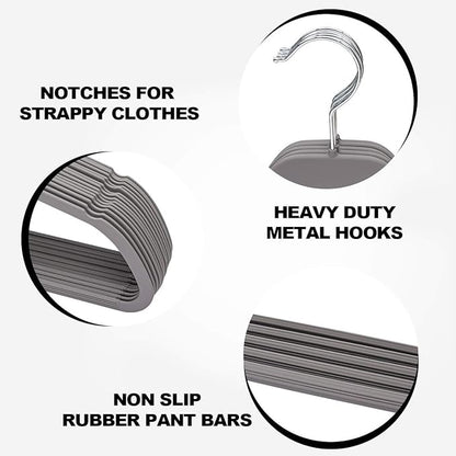 Grey Plastic Rubberized Hangers 30 Pack and Belt Hanger Rack Holder for Closet