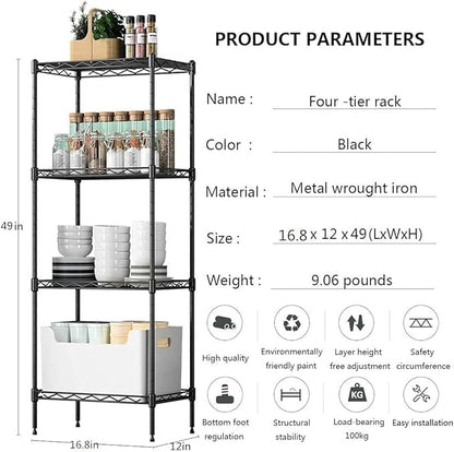 4 Tier Wire Shelving Rack Wire Shelving Unit, Metal Steel Shelves Adjustable Storage Organizer,1000 LBS Capacity, 54" H x 36" W x 14" D, Garage Shelving Rack for Office Kitchen Pantry Black