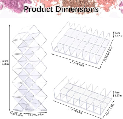3Pcs Eyeshadow Palette Organizer, 7 Section Makeup Palette Organizer, 2 Acrylic Palette Organizer with 1 Lipstick Holder, Clear Palettes Storage Holder for Cosmetics Blush, Bathroom Vanity