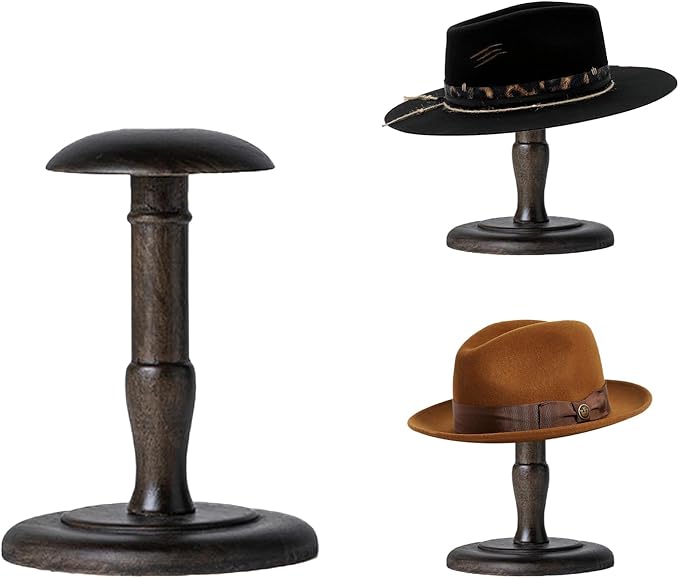 CHADWICK Vintage Style Hat Rack Stand, Rustic Brown Hat Display Stand Wood, Hat Rack Tabletop Cap Organizer and Display Rack, Wig Holder Cowboy Hat Rack Hat Organizer for Closet, Home Decor