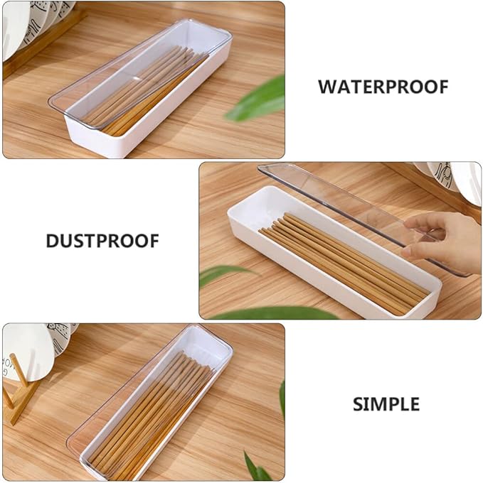 Cabilock Flatware Tray With Lid Kitchen Drawer Organizer With Lid And Drainer Plastic Kitchen Cutlery Tray and Utensil Storage Container with Cover (White)