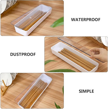Cabilock Flatware Tray With Lid Kitchen Drawer Organizer With Lid And Drainer Plastic Kitchen Cutlery Tray and Utensil Storage Container with Cover (White)