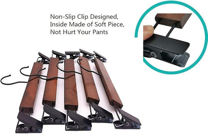 Wooden Pants Hangers Finish with Metal Clips Natural Wood Hanger for Skirts Slacks,One Pack of 5 (Walnut)