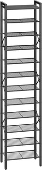 YATINEY 12-Tier Narrow Shoe Rack, Tall Shoe Rack for 12-24 Pairs, Slim Shoe Storage Organizer with Wooden Top, Space Saving, Metal Frame, for Entryway, Black SS61BB