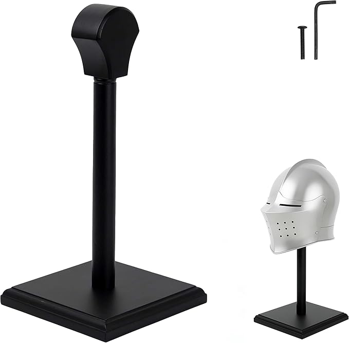 Mythrojan Wooden Helmet Stand Solid Medieval Roman Viking Helmet Display Stand Mask Display Templar Spartan Cosplay Larp Knight Stand Black