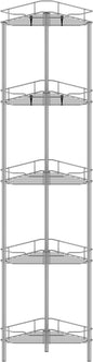 HuggieGems 5 Tier Floor Standing Corner Shower Caddy Organizer Shelf with Hooks, Bathroom Shelves Stand Rack, Gray