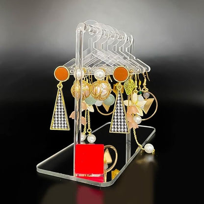 Cute Earring Rack Holder Coat Hangers Shape Unique Earring Display Stand Acrylic Ear Studs Display Rack Earring Hanging Organizer(Silver)