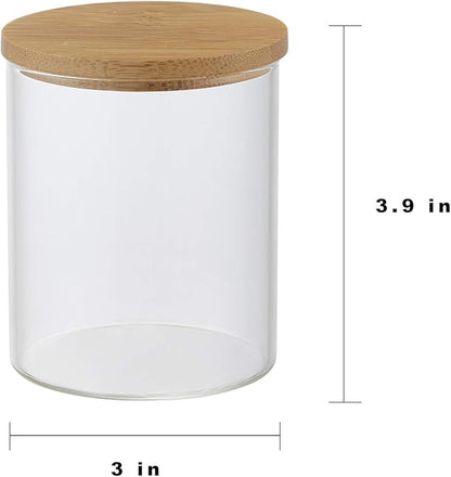 INIUNIK Glass Qtip Holder with Vanity Tray, Apothecary Jars Bathroom Accessories Bathroom Canisters Organizer Countertop Q Tip Holder for Cotton Ball Round Swab Pad Hair Ties Floss Perfume Jewelry