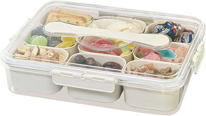 SILIVO Snackle Box Container - 9 Compartment Portable Divided Serving Tray with Lid and Handle,Clear Snack Organizer for Candy, Fruits, Nuts, Snacks - Perfect for Party, Travel and Entertaining
