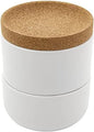 Kamenstein Cork and Ceramic 3 Piece Stackable Salt and Pepper Cellar For Countertop Space Saving; Pivoting Lid to Retain Freshness for Easy Open, 4 x 4 x 4.25 Inch, Natural Cork and White Ceramic