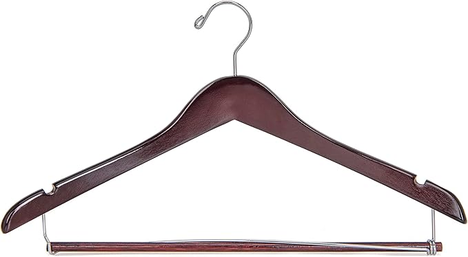 Quality Hangers Wooden Hangers Beautiful Sturdy Suit Coat Hangers with Locking Bar Chrome Hooks (100)