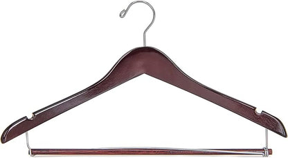 Quality Hangers Wooden Hangers Beautiful Sturdy Suit Coat Hangers with Locking Bar Chrome Hooks (100)
