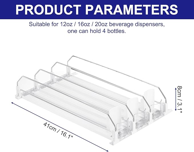 uxcell 3pcs Drink Organizer for Refrigerator, Self-Pushing Soda Can Organizer Width Adjustable Drink Dispenser Beverage Pusher for Fridge Pantry, White