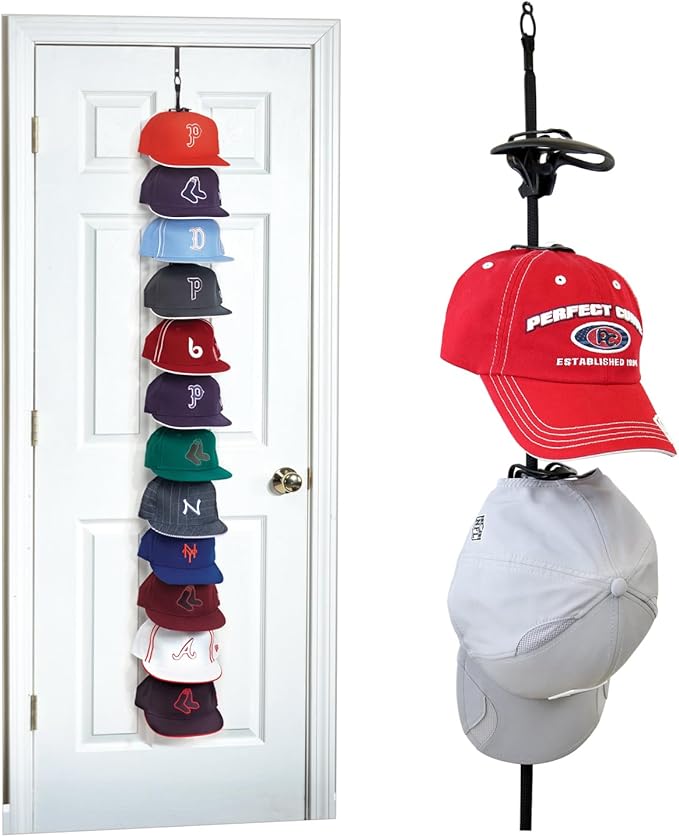 Perfect Curve Cap Rack System 36 – Baseball Cap Organizer (12 clips hold up to 36 caps,Black)