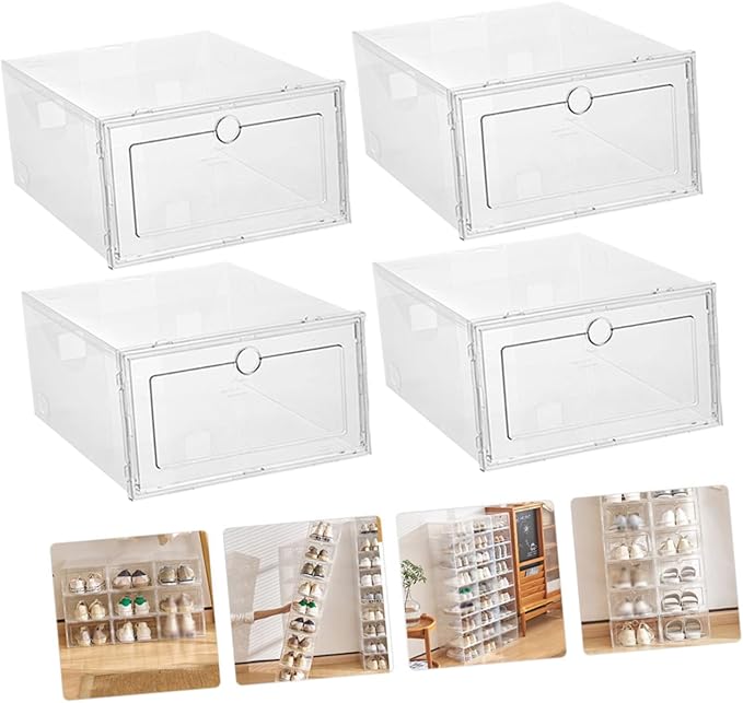 4pcs Shoe Box Shoe Rack Stackable Storage Boxes for Organization Sneaker Pp Material Home Dorm Storage