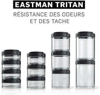 BlenderBottle GoStak Twist n' Lock Storage Jars, 40cc 4-Pak, Black