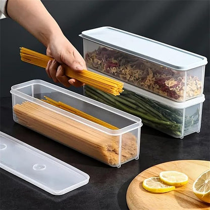 Minimalist Rectangular Pasta Storage Container, Light Blue, 11.4x2.55x3.14 inches, Airtight, Shatterproof, Dishwasher Safe