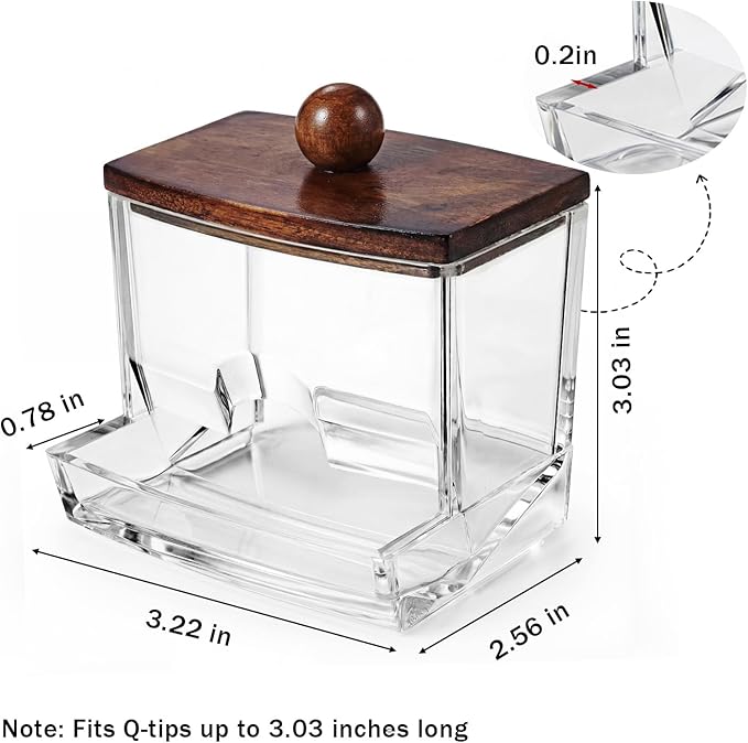 SheeChung 10Oz Acrylic Qtip Holder Dispenser for Cotton Swab, Clear Plastic Containers Apothecary Jars, Wood Lid, Bathroom Accessories, Vanity Organizers and Storage, Home Essentials-Dark Brown