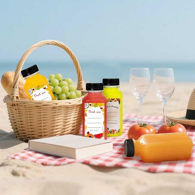 48pcs 12oz Juice bottle with caps,Plastic bottles with caps, Reusable Clear Bulk Beverage Containers for Juice, Milk and Other Beverages