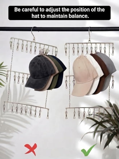Closet Hat Organizer with 30 Clips, Foldable Hanging Storage Rack for Baseball Caps, Hat Rack